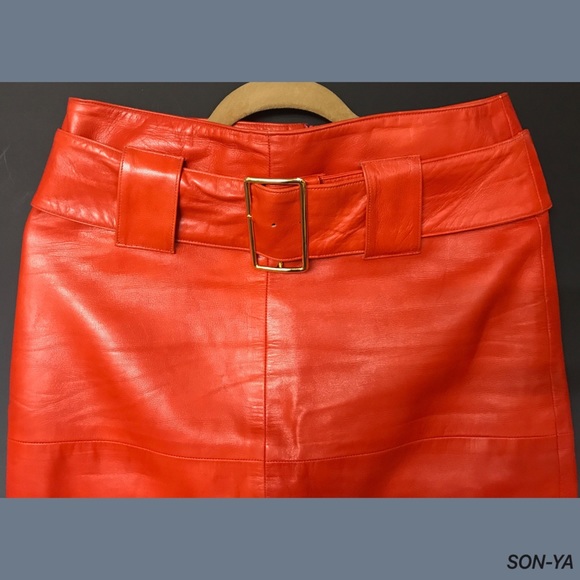 SONYA Orange Leather Skirt - Picture 3 of 5